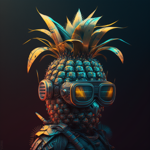 A websurfing armed pinapple in cyberpunk style