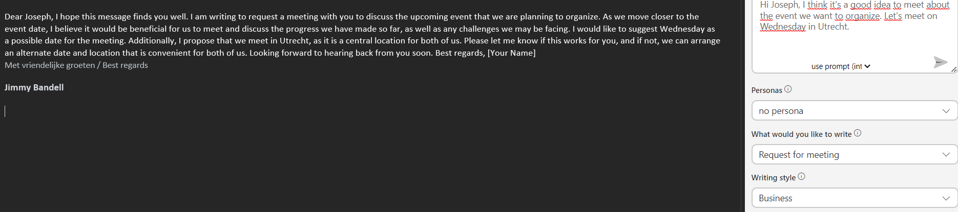 Example of a Prompt in Outlook