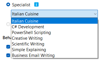 List of currently available Specialisms
